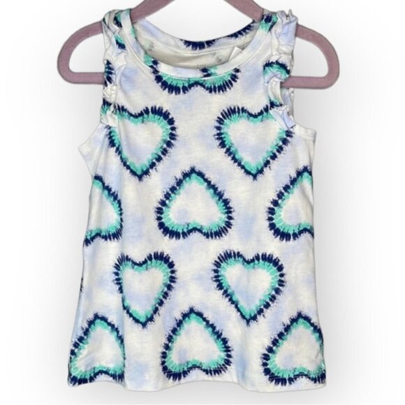 GAP NWT Girls Tank Top White Blue Ruffled Heart Tie Dye Cotton Various Sizes - Picture 2 of 8